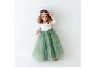 Sage Green Long Sleeve Flower Girl Dress, White Lace Boho Wedding Dress for Girls, Mint Tulle Ball G