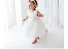 Satin Christening Gown for Newborn ,Baby Baptism Dress with Tulle Flower GirlSkirtforSpecialOccasion