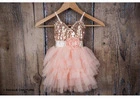 Blush Pink Tulle Flower Girl Dress Rose Gold Sequin, Bohemian Beach Wedding Dress