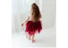 Burgundy Flower Girl Dress, Boho Wine Tulle Dress, White Lace Rustic Wedding Dress for Girls