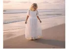 White Flower Girl Dress Bohemian Style, Vintage Lace Beach Dress for Girls