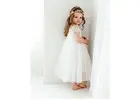 White Crochet Lace Flower Girl Dress, Boho Tulle Beach Wedding Dress for Girls