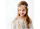 Lavelle Gold Floral Wedding Headband, Flower Girl Halo Crown, Rhinestone Baby Headband