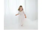 Boho Two Piece Flower Girl Outfit, White Tulle Tutu Skirt and Lace Top, Beach Wedding Dress for Girl