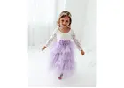 Lavender Flower Girl Dress, Long Sleeve Boho Beach Wedding Dress for Girls