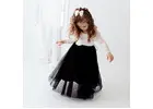 Black Tulle Flower Girl Dress with White Lace Bodice, Boho Chic Wedding Dress for Girls