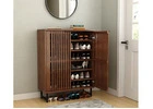Oxfora Premium Solid Wood Shoe Cabinet – Sleek Slatted Design in Honey Finish