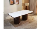 Saumik 6 Seater Teak Wood Dining Table with Marble Top (Teak Finish)