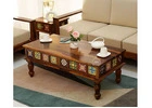 Boho Sheesham Wood Coffee Table with Ceramic Tiles And Storage