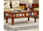 Boho Sheesham Wood Coffee Table with Ceramic Tiles