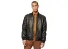 Buy Mens Foster Black Bomber Leather Jacket Online at Best Price - Marry Clothing